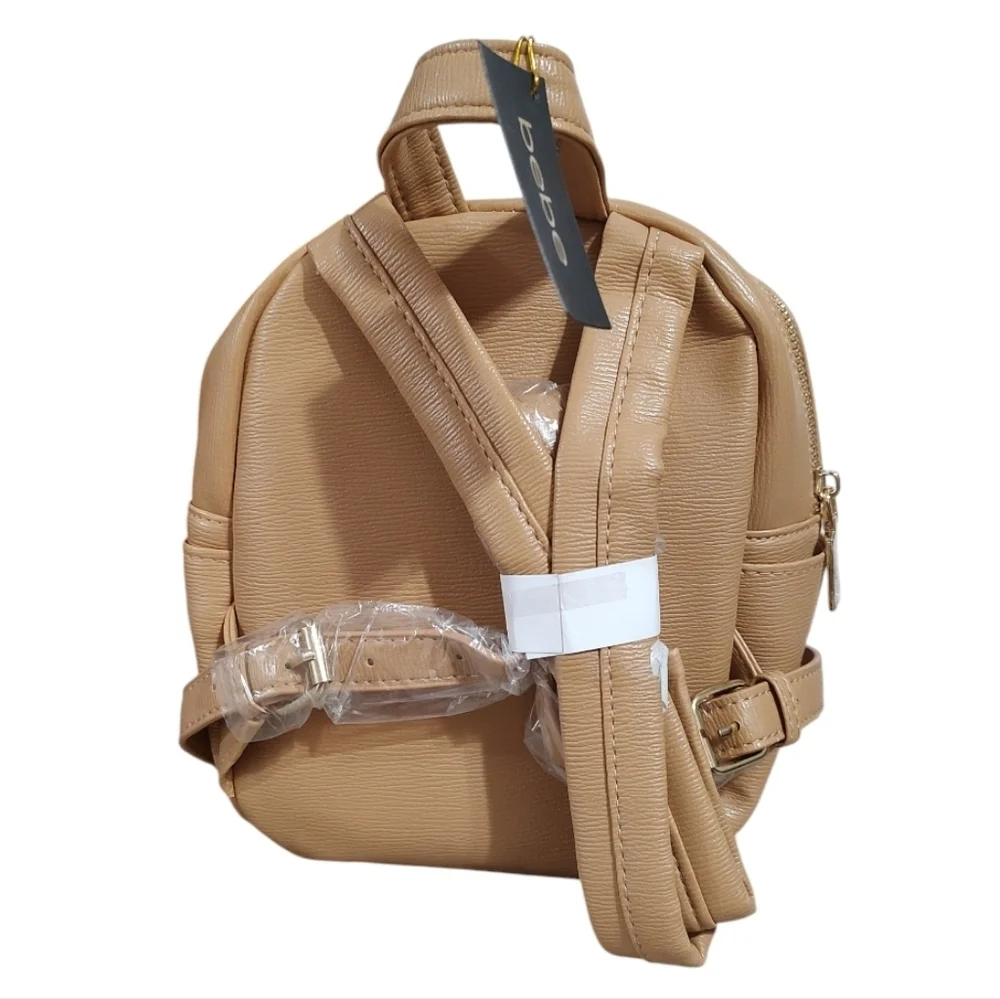 Bebe Tan Backpack with Gold Accents